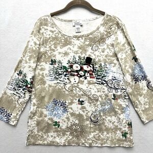 Vintage Christmas Shirt L Large Snowman Studded Gunit Fashions